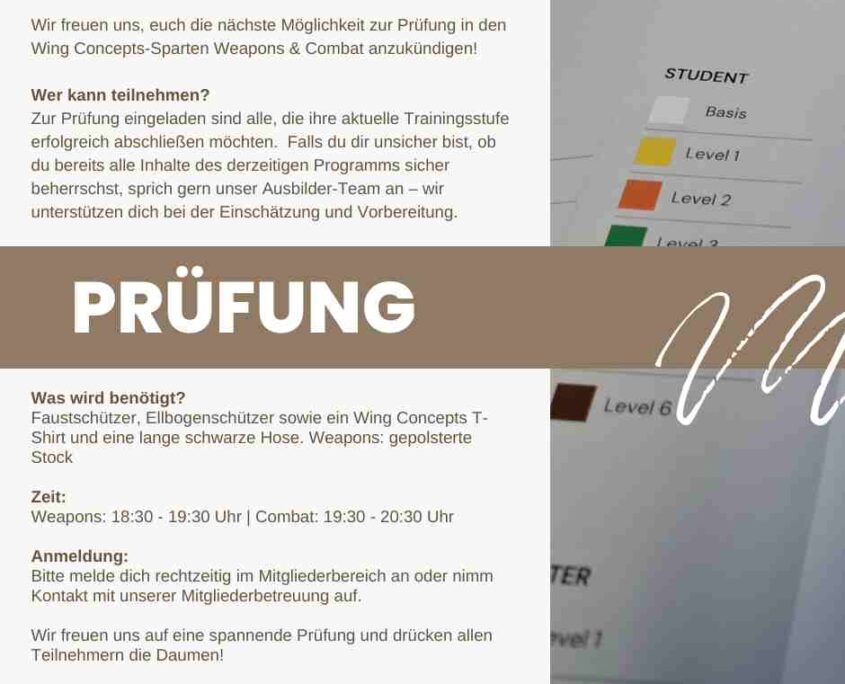 Termin und Veranstaltungen: Prüfungen - Weapons & Combat